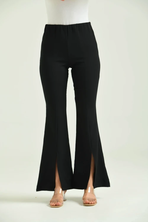 Kadın Pantolon  Paça Detaylı Toparlayıcı Yüksel Bel Kumaş Pantolon Siyah - T111