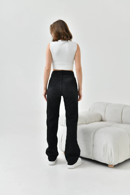 Kadın Siyah Yüksek Bel Yırtıklı Jean Pantolon