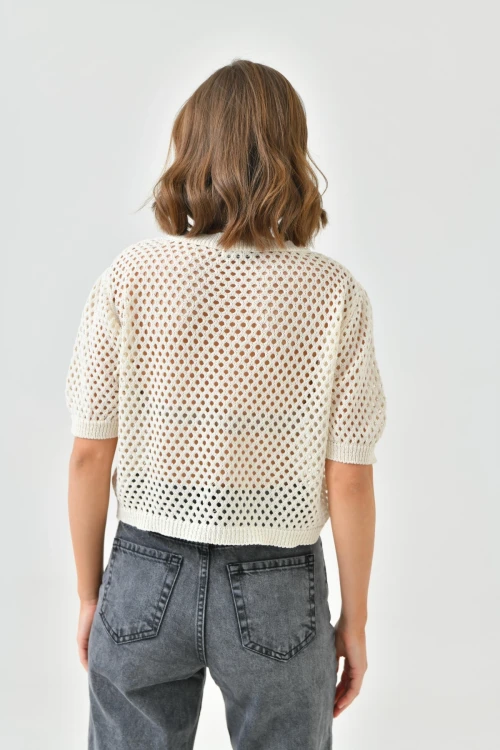 Kadın Taş Ajurlu Mevsimlik Triko Kazak