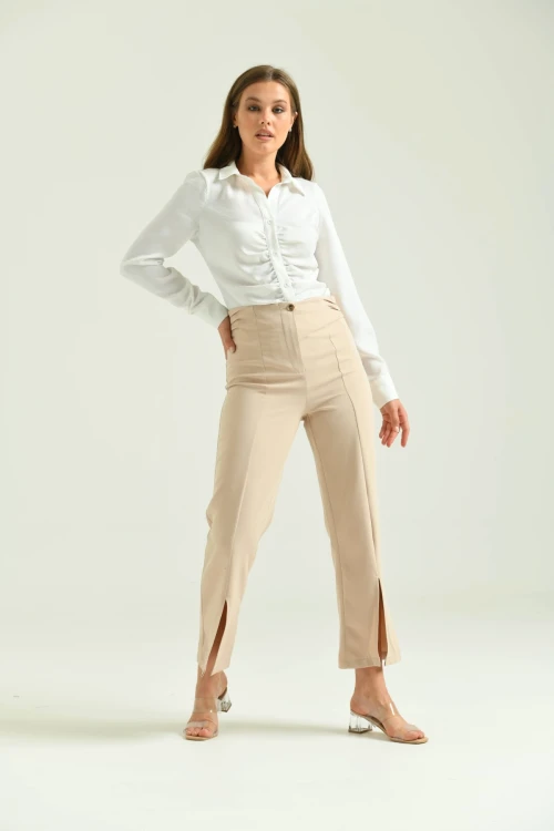 Kadın Taş Beli Büzgülü Paça Detay Kumaş Pantolon