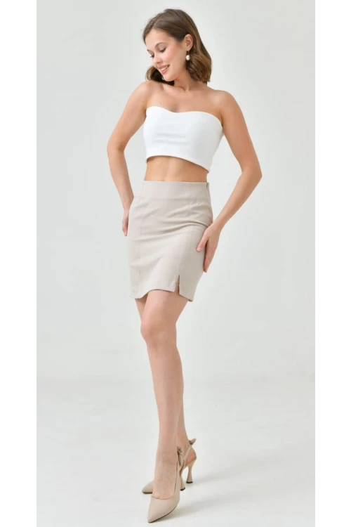 Kadın Taş Yandan Yırtmaçlı Mini Etek