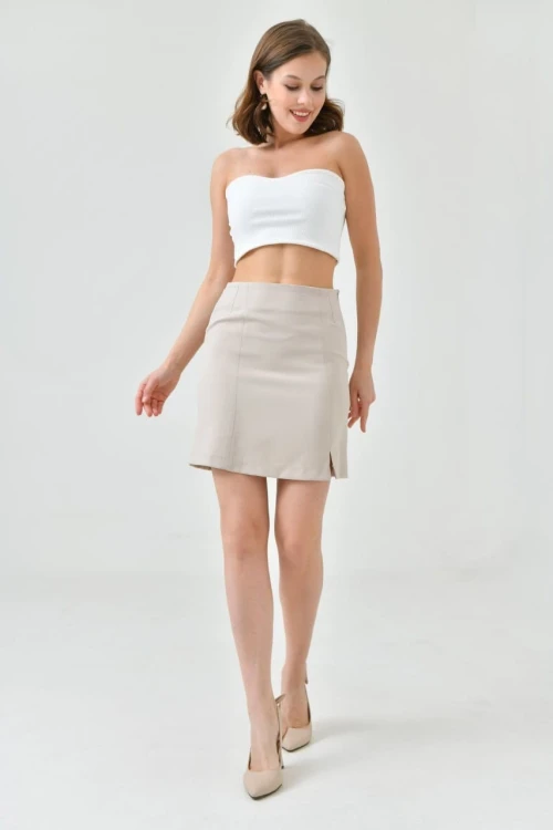 Kadın Taş Yandan Yırtmaçlı Mini Etek