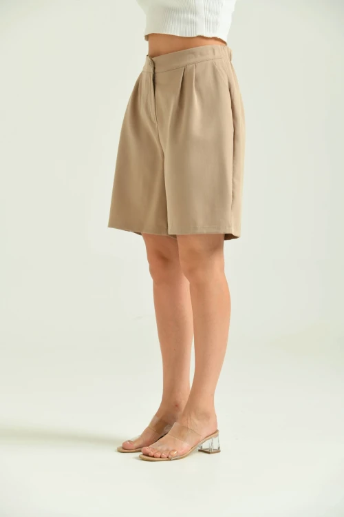 Kadın Vizon Uzun Basic Kumaş Şort