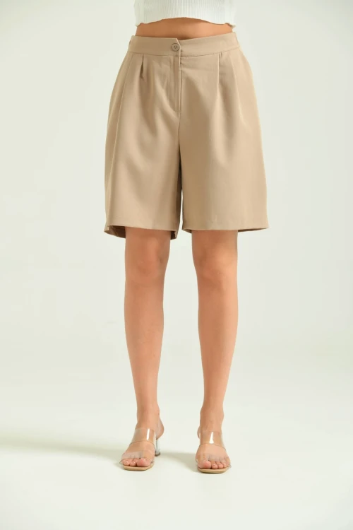 Kadın Vizon Uzun Basic Kumaş Şort