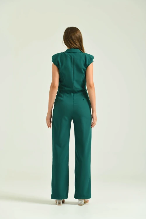 Kadın Tulum Elbise Ceket Yaka Kumaş Tulum Elbise Yeşil - T106