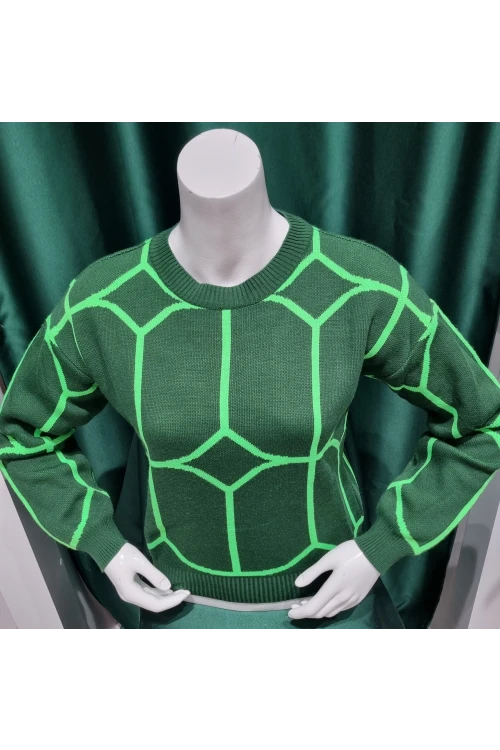 KADIN ZÜMRÜT BİSİKLET YAKA ÇİFT RENKLİ KAZAK