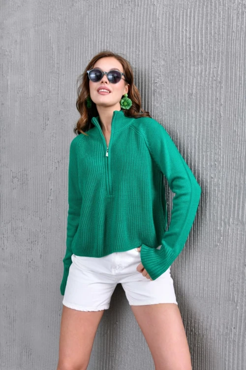 Kadın Kazak Fermuarlı Yeşil - 227142