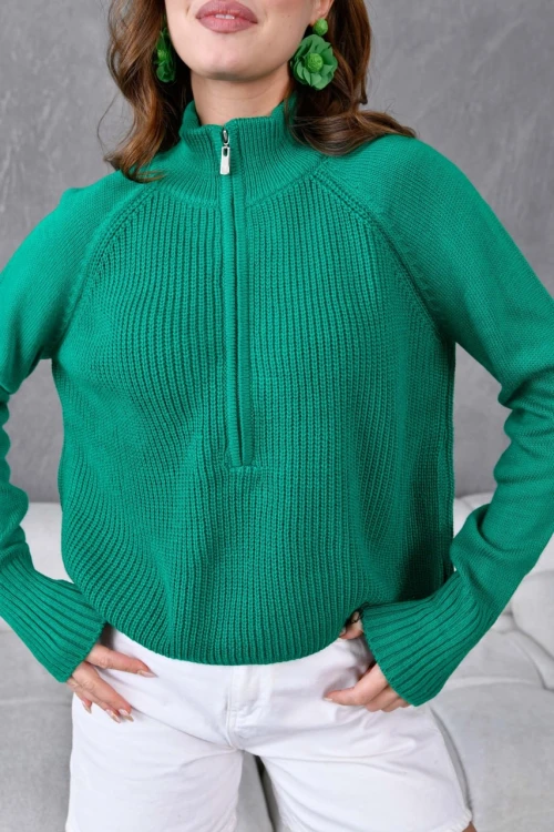 Kadın Kazak Fermuarlı Yeşil - 227142