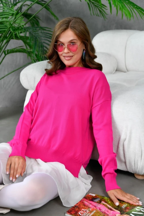 Kadın Kazak Basic Bisiklet Yaka Kazak Kadın Kazak Fuşya - 10245