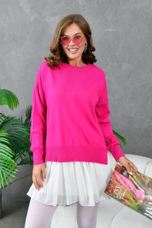 Kadın Kazak Basic Bisiklet Yaka Kazak Kadın Kazak Fuşya - 10245