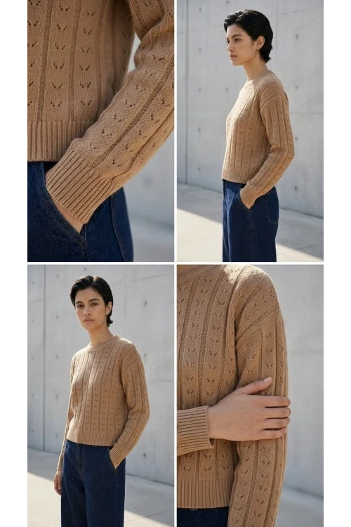 Kadın Kazak Çiçek Desenli Delikli Kazak Kadın Kazak