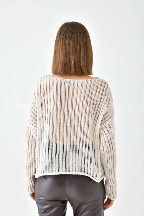 Kadın Body Delikli Uzun Kollu Body Taş - 8190SW