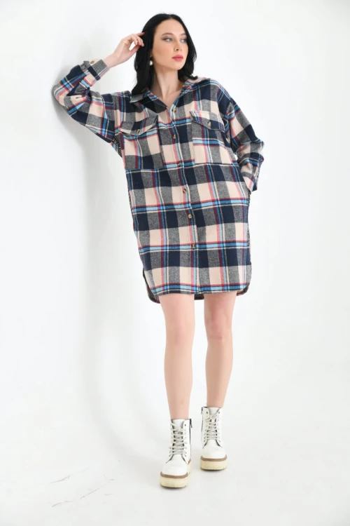 Kadın Kareli Bej-Siyah Oduncu Gömleği