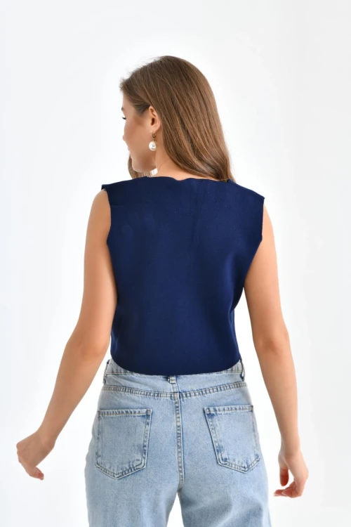 Kadın Yelek Triko Düğmeli Yelek Lacivert - 10281