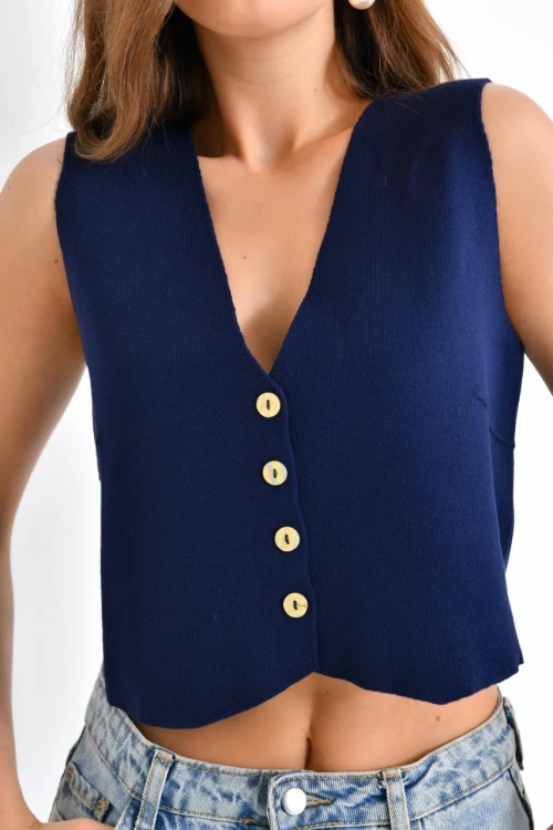 Kadın Yelek Triko Düğmeli Yelek Lacivert - 10281