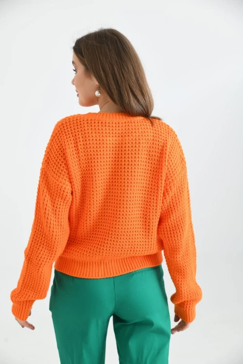 Kadın Kazak Bisiklet Yaka Tek Renk Örme Kazak Orange - 225004