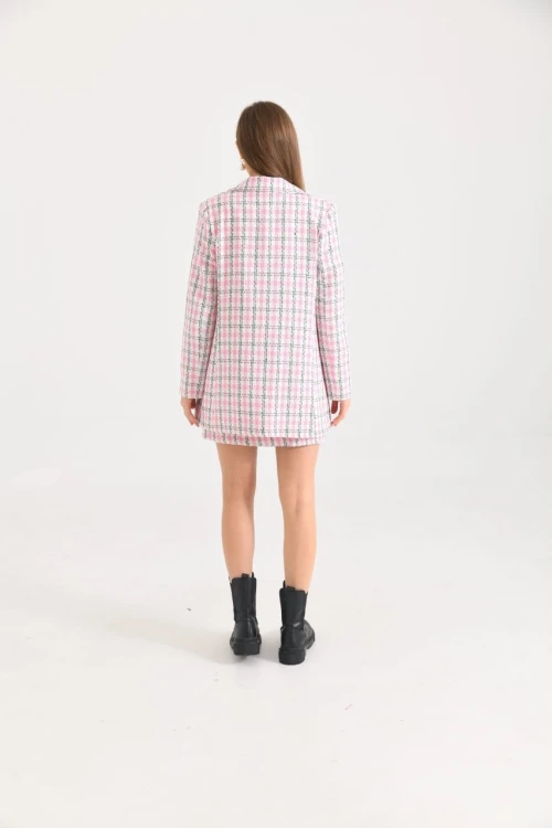 Kadın Kısa Etek Ekose Desen Pembe - KRN029E
