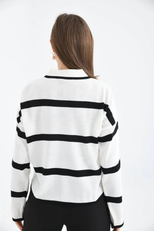 Kadın Kazak Polo Yaka Fermuarlı Kazak Siyah - 10118