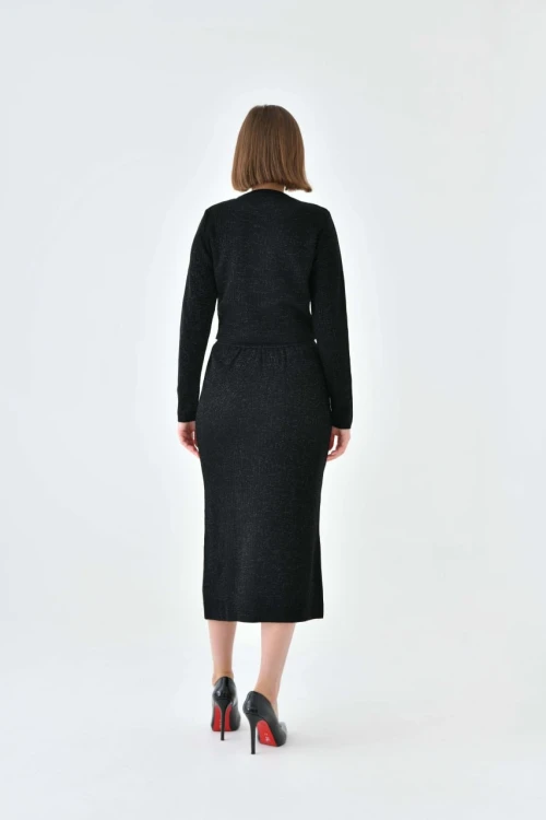 Kadın Triko Takım Simli Triko Takım Siyah - 10579