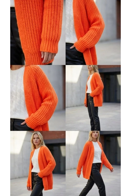 Kadın Uzun Düğmesiz Triko Ceket