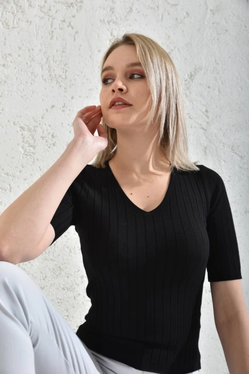 Kadın Kazak V Yaka Kazak Siyah - 224234