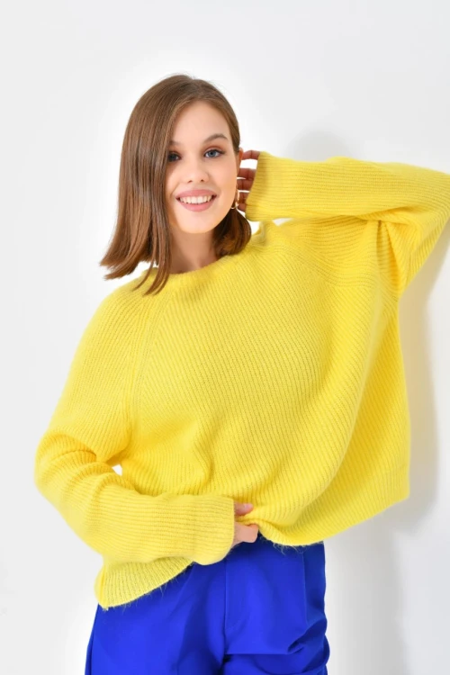 Kadın Kazak Bisiklet Yaka Kazak Sarı - 7559