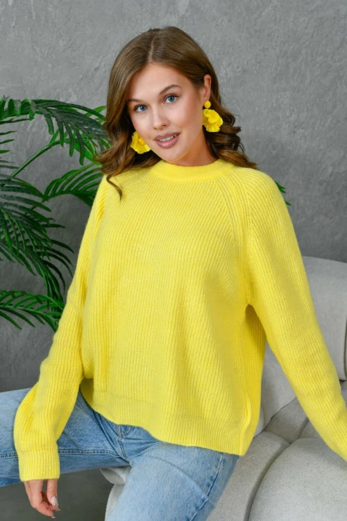 Kadın Kazak Bisiklet Yaka Kazak Sarı - 7559