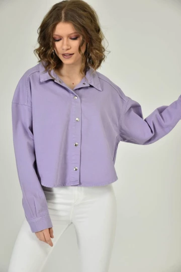 DEM001 LİLA YAKALI CEPSİZ ÇIT ÇIT DETAYLI KOT GÖMLEK