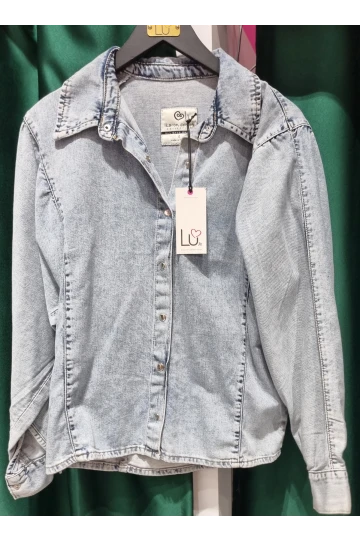 DEM016 A.MAVİ YAKALI CEPSİZ ÇIT ÇIT DÜĞMELİ KOT GÖMLEK