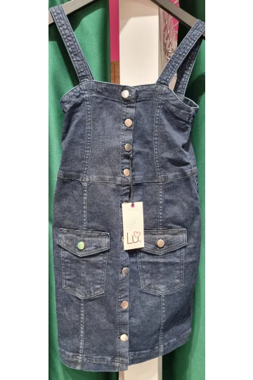 DEM035 K.MAVİ ASKILI DÜĞMELİ CEPLİ DAR KESİM MİNİ ELBİSE