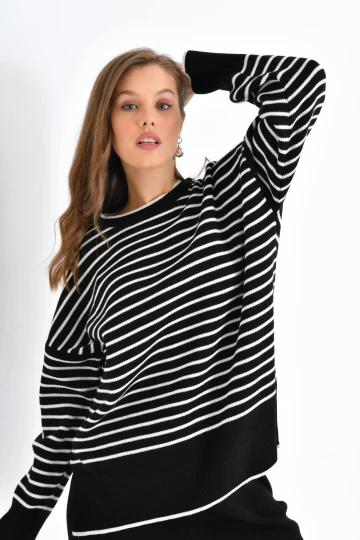 Kadın Kazak Pantolon 2Li Set Takım Çizgili Pantolonlu Kazak ve Pantolon - 10306