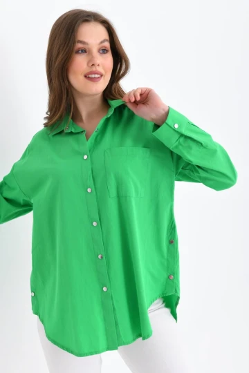 KADIN B.YEŞİL METAL ÇITÇITLI TEK CEPLİ YANDAN ÇITÇITLI BLUZ