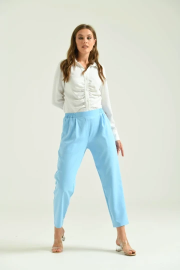 Kadın Pantolon Bel Lastikli Rahat Pantolon Bebe Mavi - T116