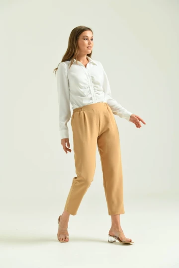 Kadın Pantolon Bel Lastikli Rahat Pantolon Camel - T116