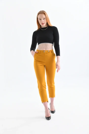 KADIN KIRMIZI Paça Detaylı Kumaş Pantolon