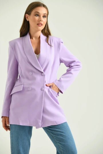 Kadın Lila Kruvaze Uzun Ceket