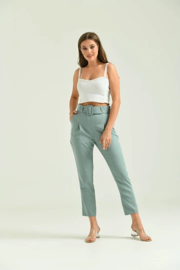 Kadın Pantolon Kemer Detaylı Basic Kadın Pantolon Mint - T018