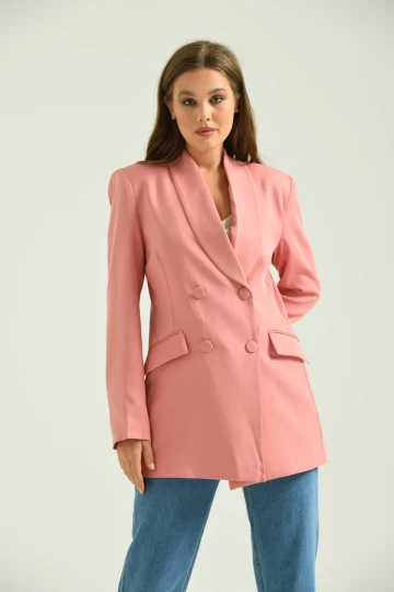 Kadın Pudra Kruvaze Uzun Ceket
