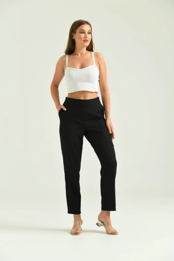 Kadın Kumaş Pantolon Düğme Detaylı Kadın Kumaş Pantolon Siyah - T013