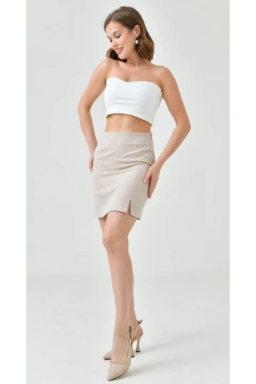 Kadın Taş Yandan Yırtmaçlı Mini Etek
