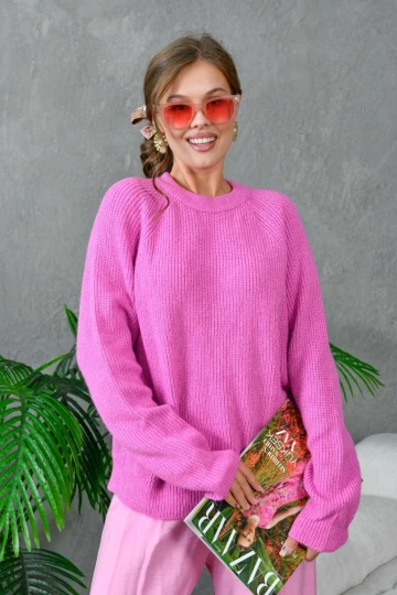 Kadın Kazak Bisiklet Yaka Kazak Pembe - 7559