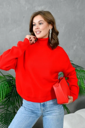 Kadın Kazak Boyunlu Kazak Kırmızı - 214430