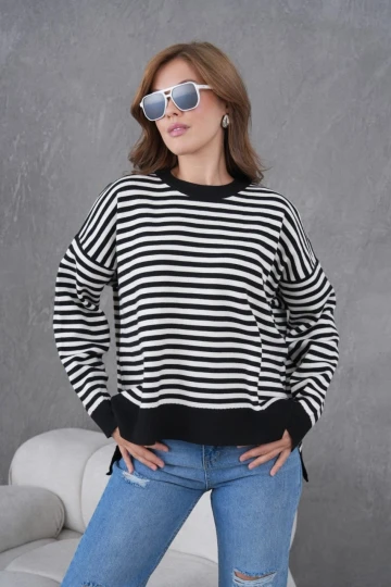 Kadın Çizgili Corspan Yuvarlak Yaka Kazak