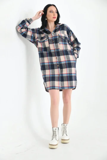 Kadın Kareli Bej-Siyah Oduncu Gömleği