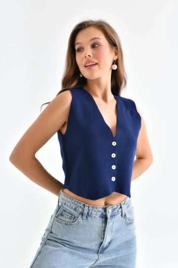 Kadın Yelek Triko Düğmeli Yelek Lacivert - 10281