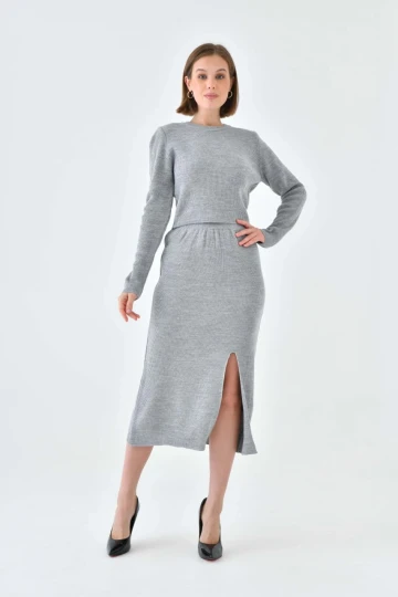 Kadın Triko Takım Simli Triko Takım Gri - 10579