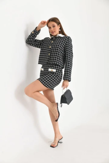 Kadın Kısa Etek Garni Detay Siyah - KRN026E