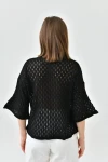 Kadın Kazak Bisiklet Yaka Kısa Kollu Delikli Desenli Kadın Kazak Siyah - 10720