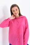 Motifli Kadın Gömlek Delikli Desen Klasik Kadın Gömlek Fuşya - 23081