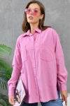 Kadın Gömlek Çift Cepli Uzun Kollu Gömlek Gül - 21012